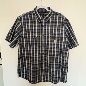 Carhartt Shirt Mens Large Loose Fit Plaid Button Down Workwear Blue Streetwear